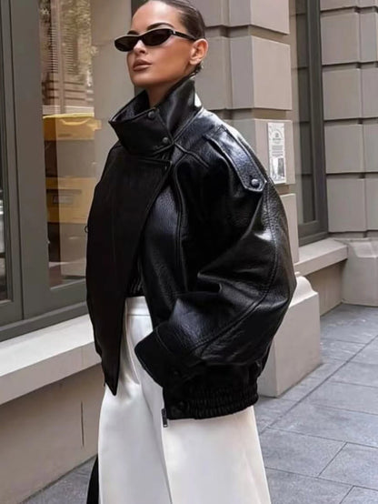 Autumn Winter Women Leather Jacket 2025 Loose Causal PU Faux Leather Jackets Coat Fashion Street Motorcycle Jackets