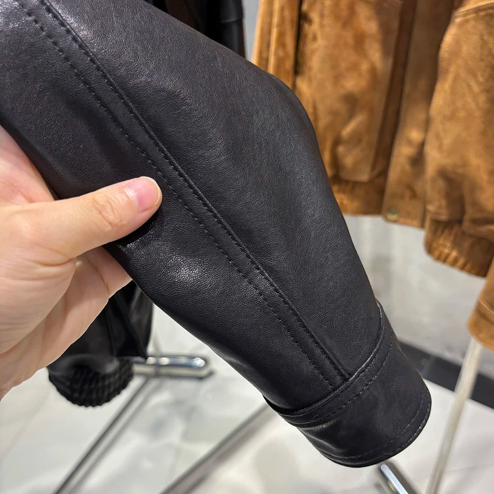 YOLOAgain Chocolate Brown Suede Jacket Women Real Leather Jacket Female