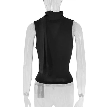 Women's Sexy Sleeveless V-Neck Solid Tank Top Fashion Bandage Streetwear Casual Slim Fit Elegant Knitted Summer Lady's Clothing