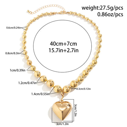 Big CCB Ball Beaded Chain and Heart Pendant Necklace for Women Trendy Choker Collar on the Neck Accessories 2024 Fashion Jewelry