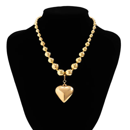 Big CCB Ball Beaded Chain and Heart Pendant Necklace for Women Trendy Choker Collar on the Neck Accessories 2024 Fashion Jewelry