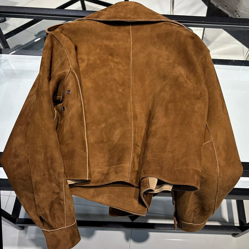 YOLOAgain 2025 Spring Loose Oversized Real Leather Jacket Women Streetwear