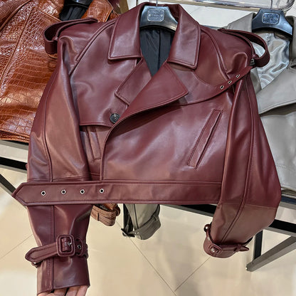 YOLOAgain Long Sleeve Dark Brown Suede Jacket Women Real Leather Jacket