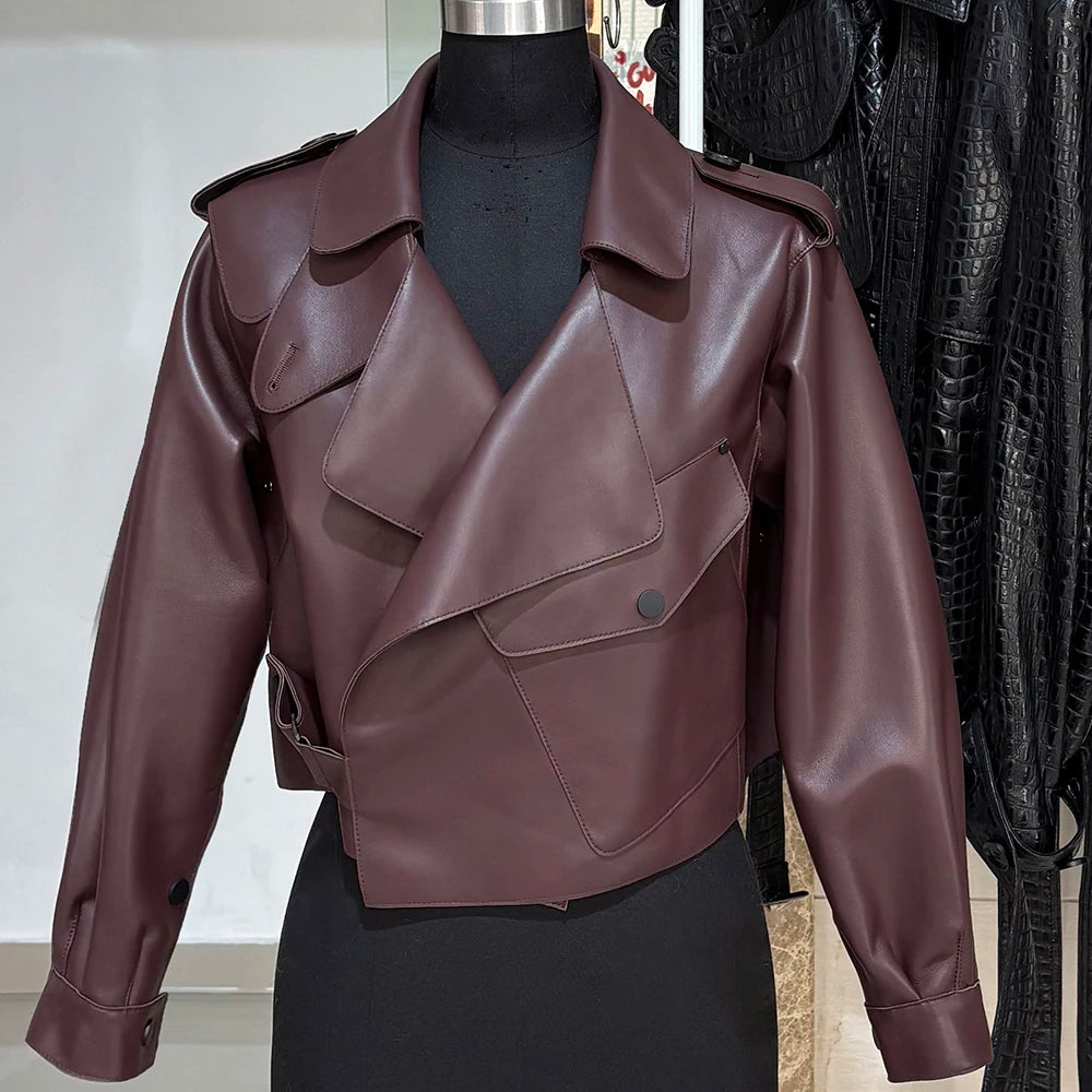 YOLOAgain 2025 Spring Loose Oversized Real Leather Jacket Women Streetwear