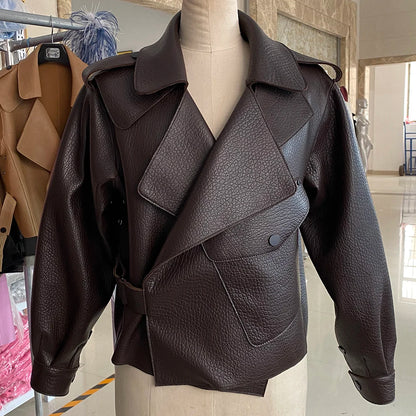 YOLOAgain 2025 Spring Loose Oversized Real Leather Jacket Women Streetwear