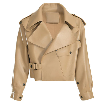 YOLOAgain 2025 Spring Loose Oversized Real Leather Jacket Women Streetwear