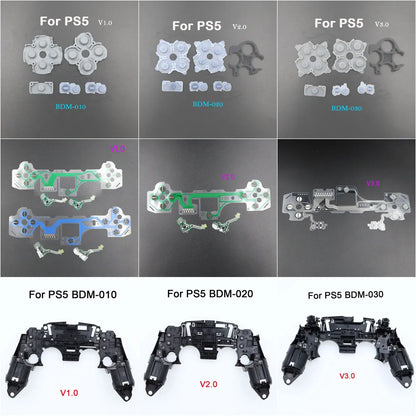 1set For PS5 V1 V2 V3 BDM-010/020/030 Controller Gamepad Middle Frame Bracket Conductive Film & Button Conductive Rubber Pad