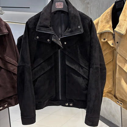 YOLOAgain Chocolate Brown Suede Jacket Women Real Leather Jacket Female