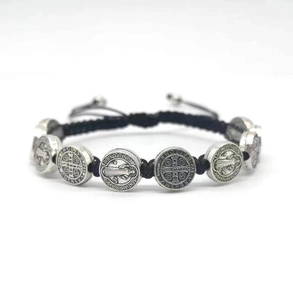 12PCS/Pack San Benito Bracelets Protection Red Black Cord Benedict Medal Rosary Blessing Friendship Bracelet Gift for Women Men