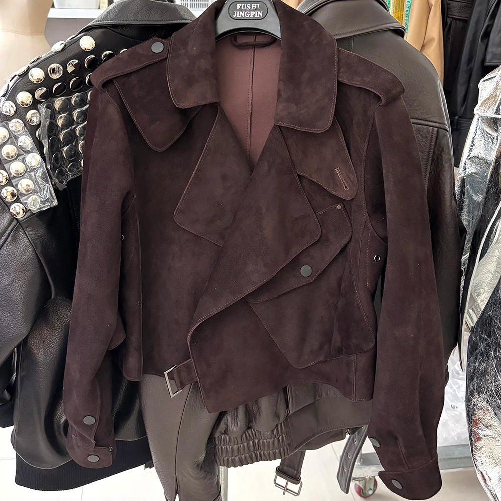 YOLOAgain 2025 Spring Loose Oversized Real Leather Jacket Women Streetwear