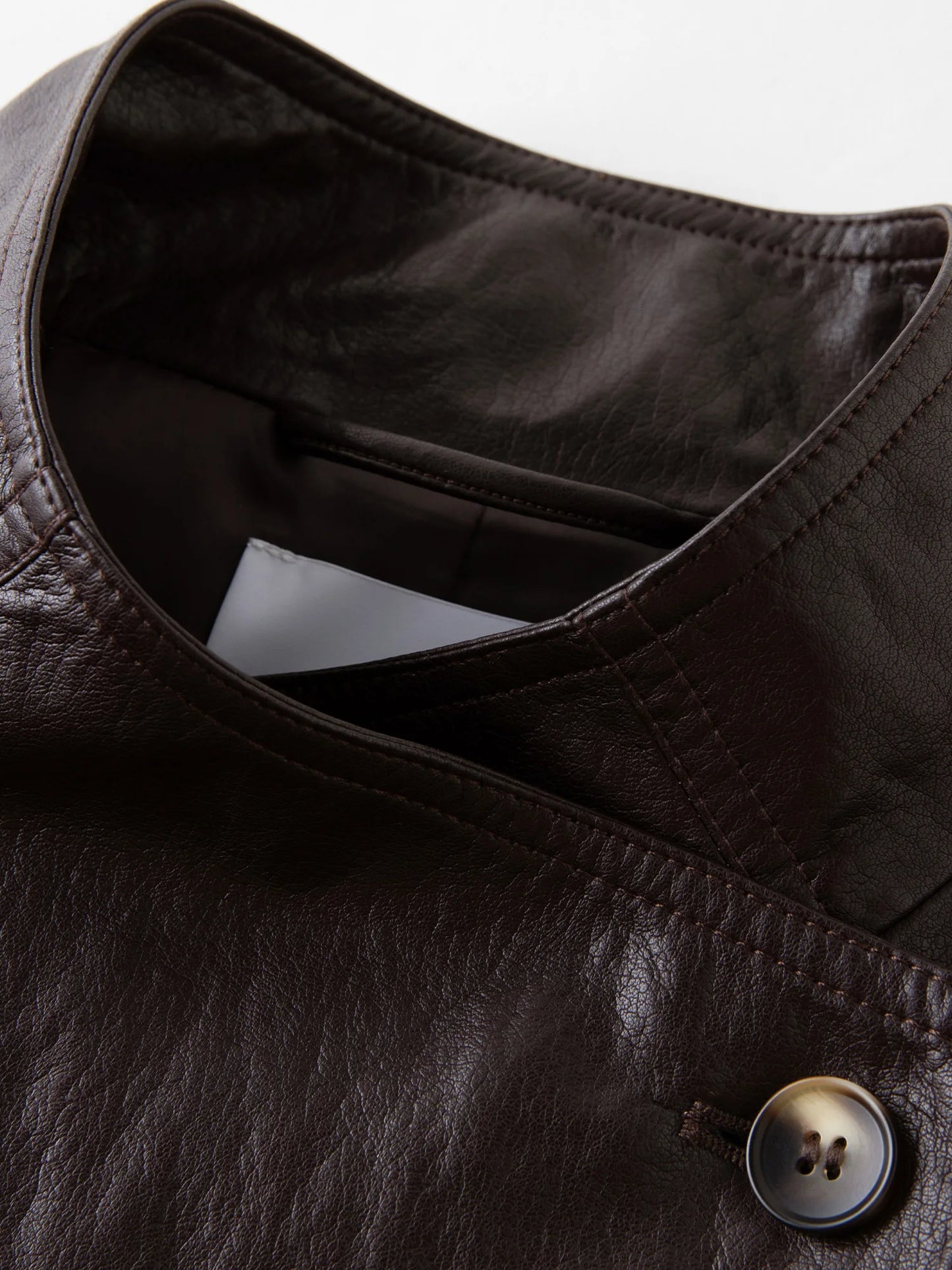 DUSHU Plus Size Women's [COCO MOUSSE] Protein Leather Stand-Up Collar Long Overcoat 2025 Autumn Stylish Leather Jacket