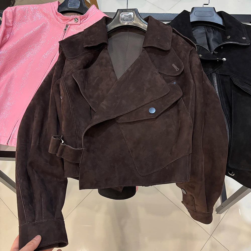 YOLOAgain 2025 Spring Loose Oversized Real Leather Jacket Women Streetwear