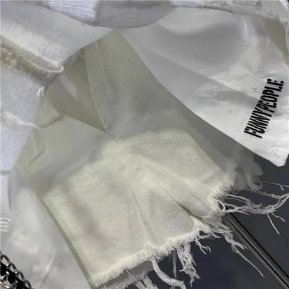 New Korean White Raw Irregular Denim Skirt Women's Anti-Walk Naked Hole Pocket Exposed Short Skirt