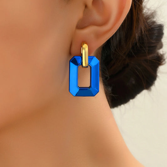 Vintage Geometric Metallic Color Acrylic Y2K Stud Earrings for Women Frost Spray Leather Fashion Earnail Style Серьги Же