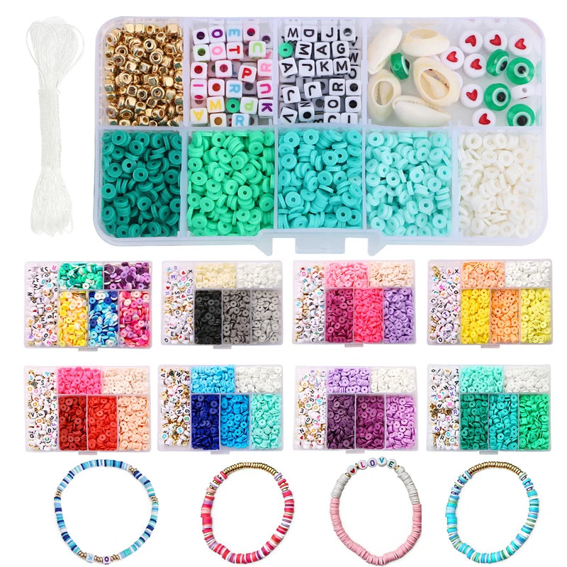 10 Grid Beads Craft Kit (Polymer Clay & Letters) | DIY Elastic Bracelet Set for Girls (Perfect Creative Gift Idea)