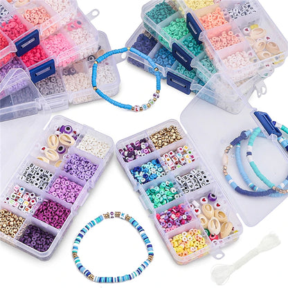 10 Grid Beads Craft Kit (Polymer Clay & Letters) | DIY Elastic Bracelet Set for Girls (Perfect Creative Gift Idea)