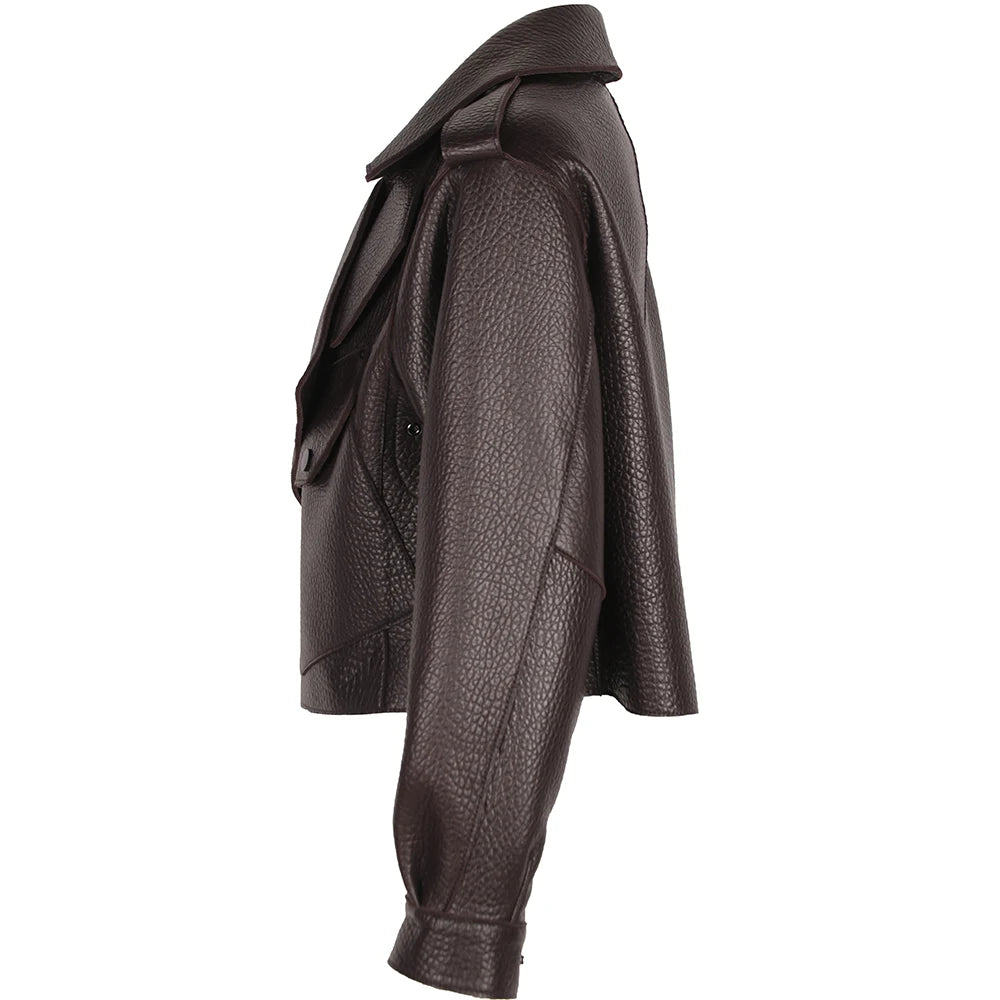 YOLOAgain 2025 Spring Loose Oversized Real Leather Jacket Women Streetwear