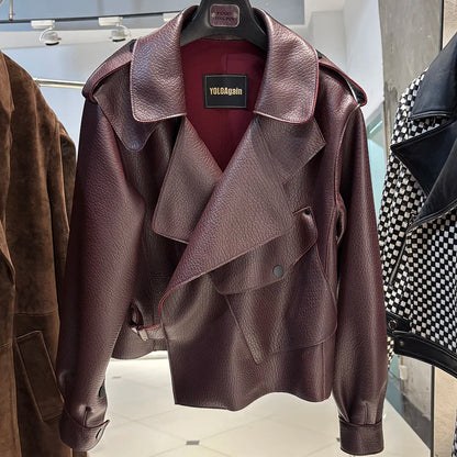 YOLOAgain 2025 Spring Loose Oversized Real Leather Jacket Women Streetwear