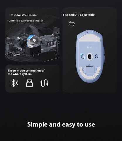 MCHOSE G3 V2 Wireless Mouse for Gaming and Office Use with Triple Mode Connectivity (Bluetooth/Wired/2.4G) and 3311 Sensor