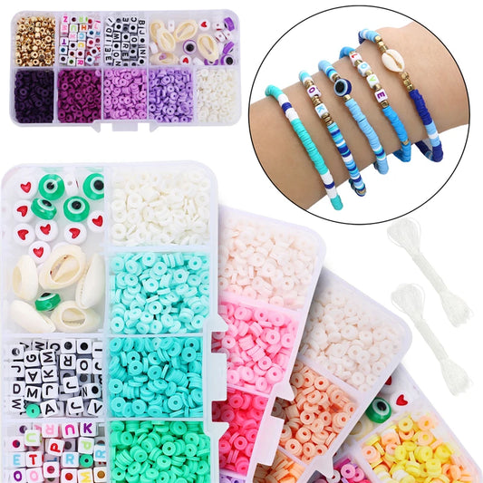 10 Grid Beads Craft Kit (Polymer Clay & Letters) | DIY Elastic Bracelet Set for Girls (Perfect Creative Gift Idea)