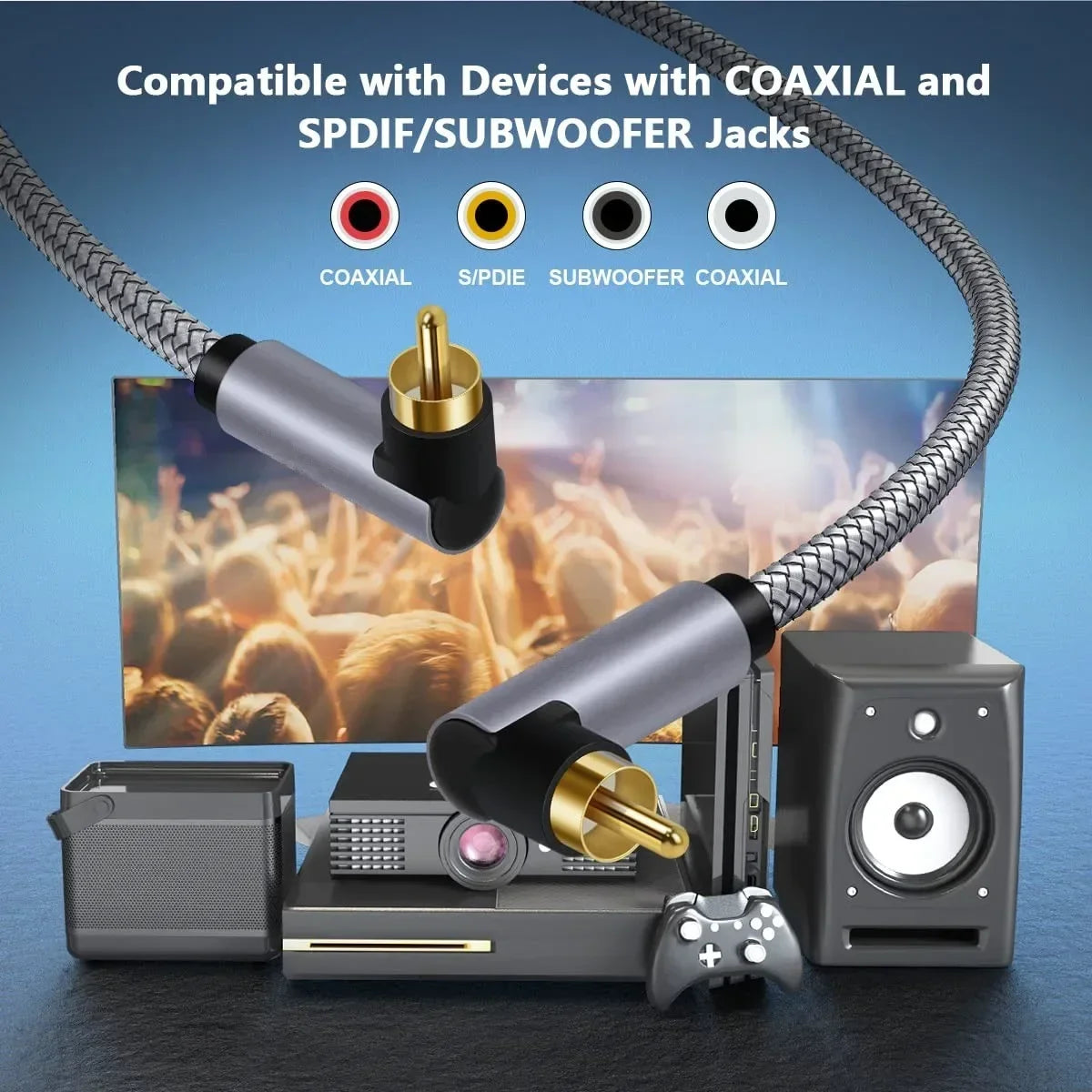 90 Degree Digital Audio Coaxial Cable 75Ω Rca to Rca Male Stereo Cable Speaker Hifi SPDIF Cord  for Sound Bar CD DVD AV TV
