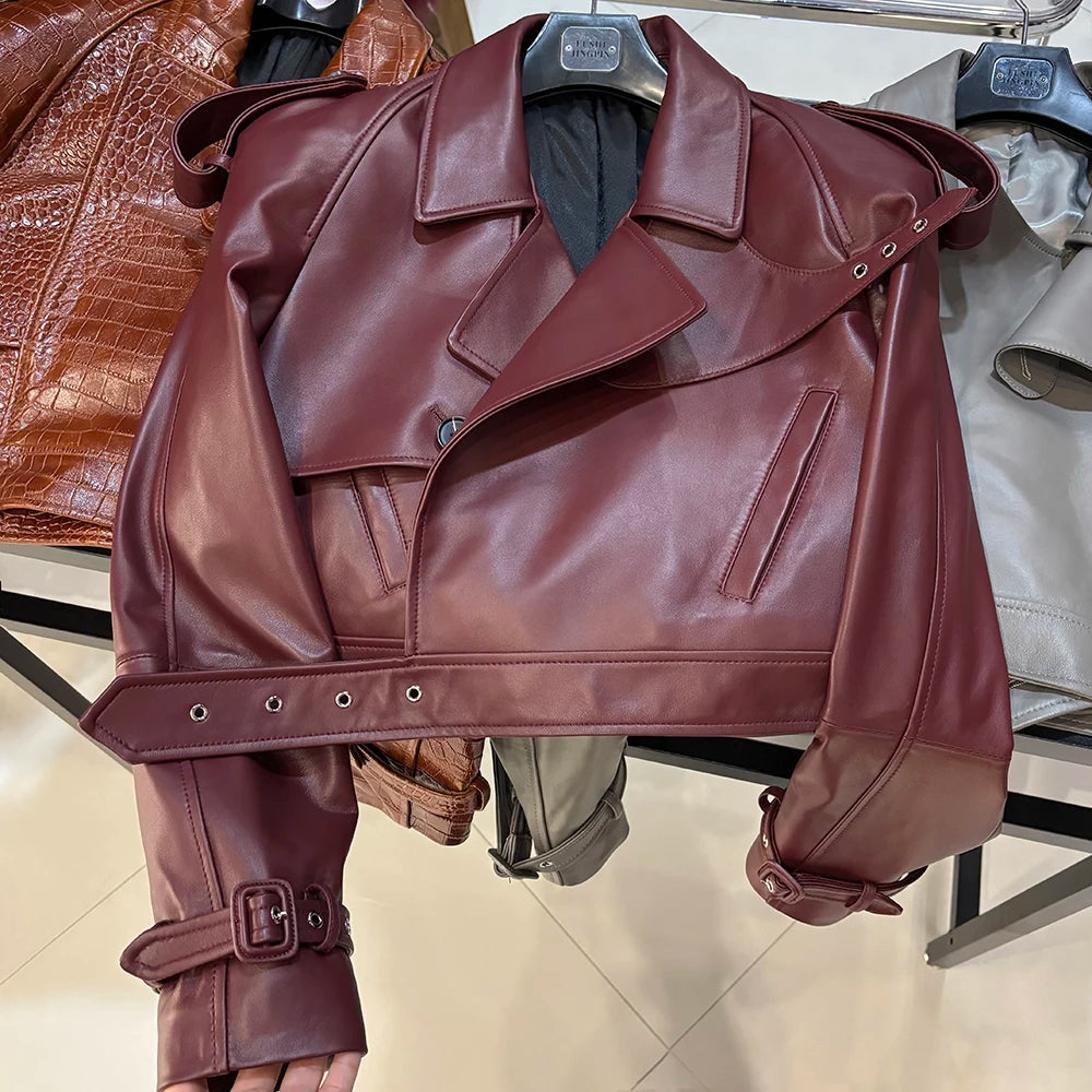 YOLOAgain Long Sleeve Dark Brown Suede Jacket Women Real Leather Jacket