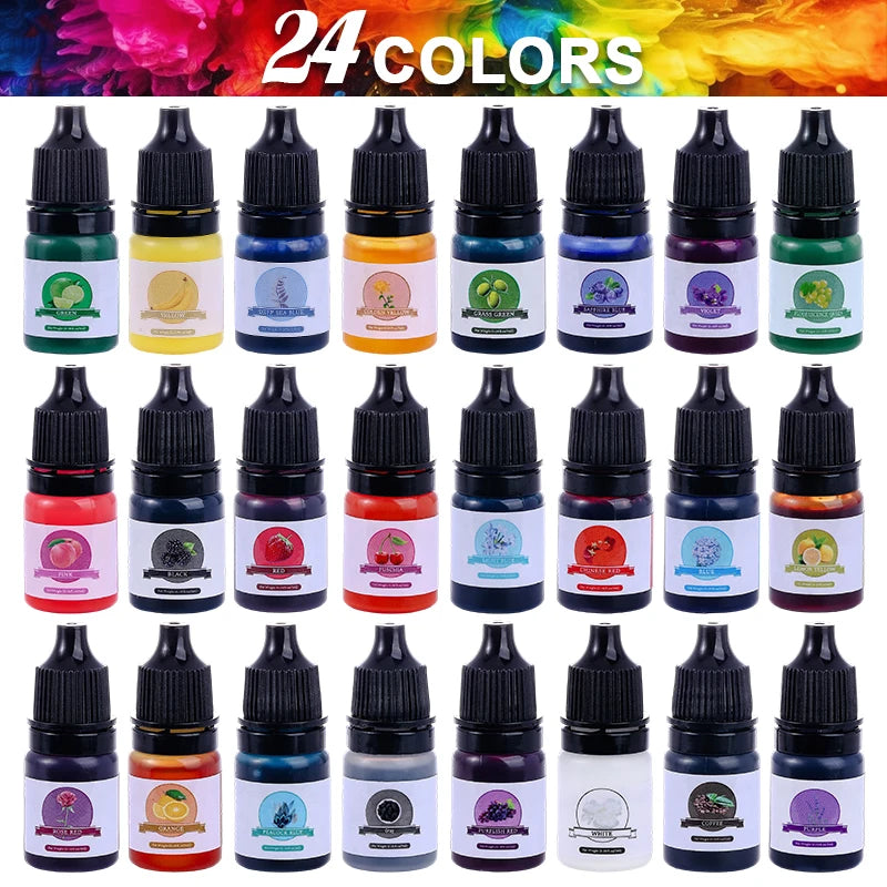 Epoxy Resin Color Pigment 24 Vivid Colors Liquid Epoxy Pigment Highly Concentrated Translucent Resin Dye for Art DIY Jewelry