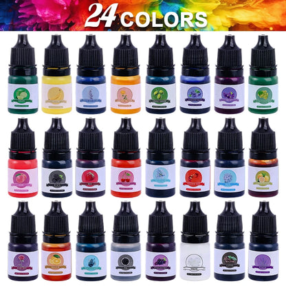 Epoxy Resin Color Pigment 24 Vivid Colors Liquid Epoxy Pigment Highly Concentrated Translucent Resin Dye for Art DIY Jewelry