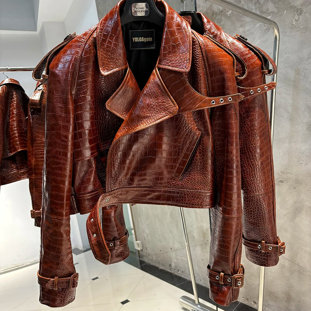 YOLOAgain Long Sleeve Dark Brown Suede Jacket Women Real Leather Jacket