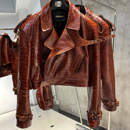 YOLOAgain Long Sleeve Dark Brown Suede Jacket Women Real Leather Jacket