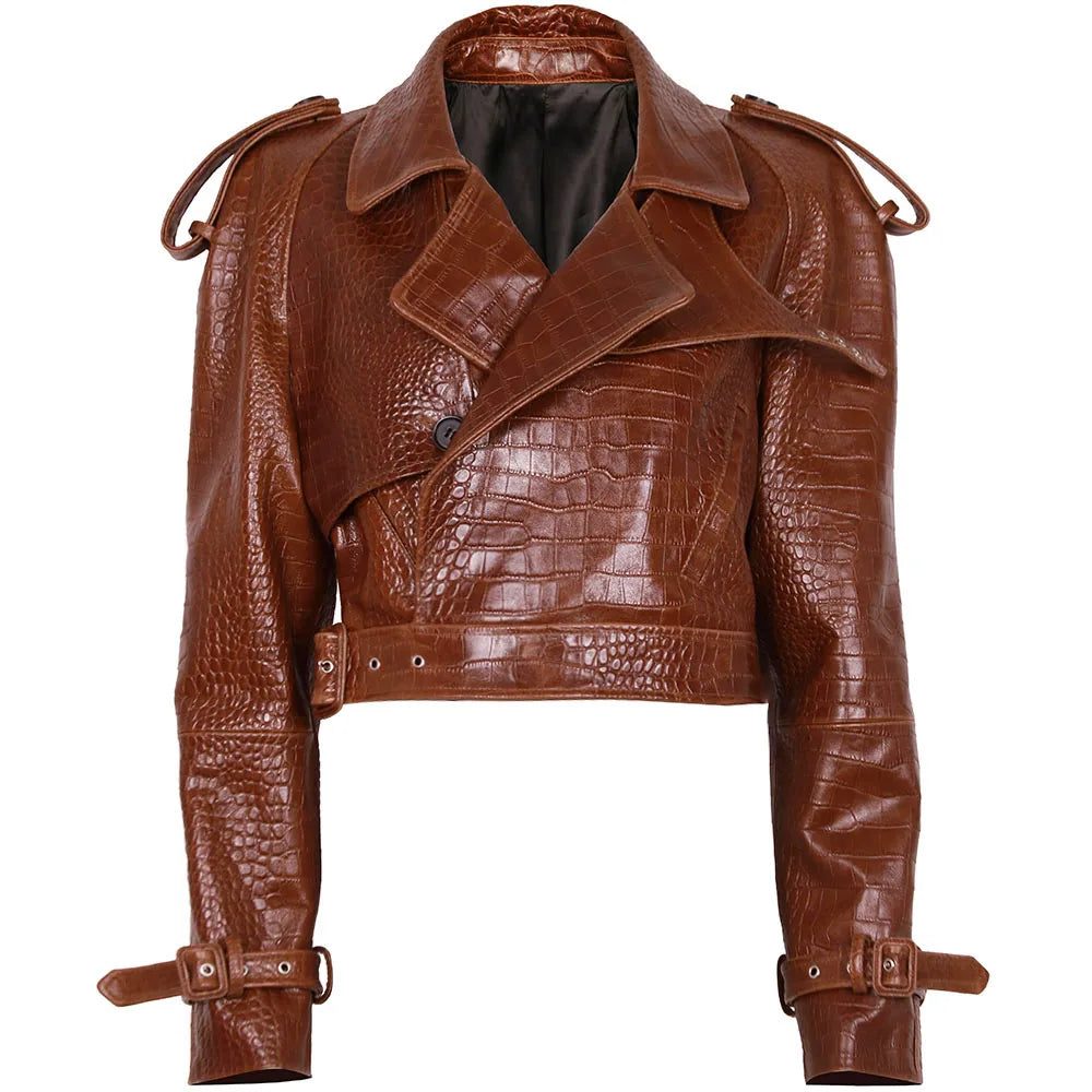 YOLOAgain Long Sleeve Dark Brown Suede Jacket Women Real Leather Jacket