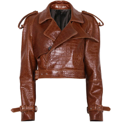 YOLOAgain Long Sleeve Dark Brown Suede Jacket Women Real Leather Jacket