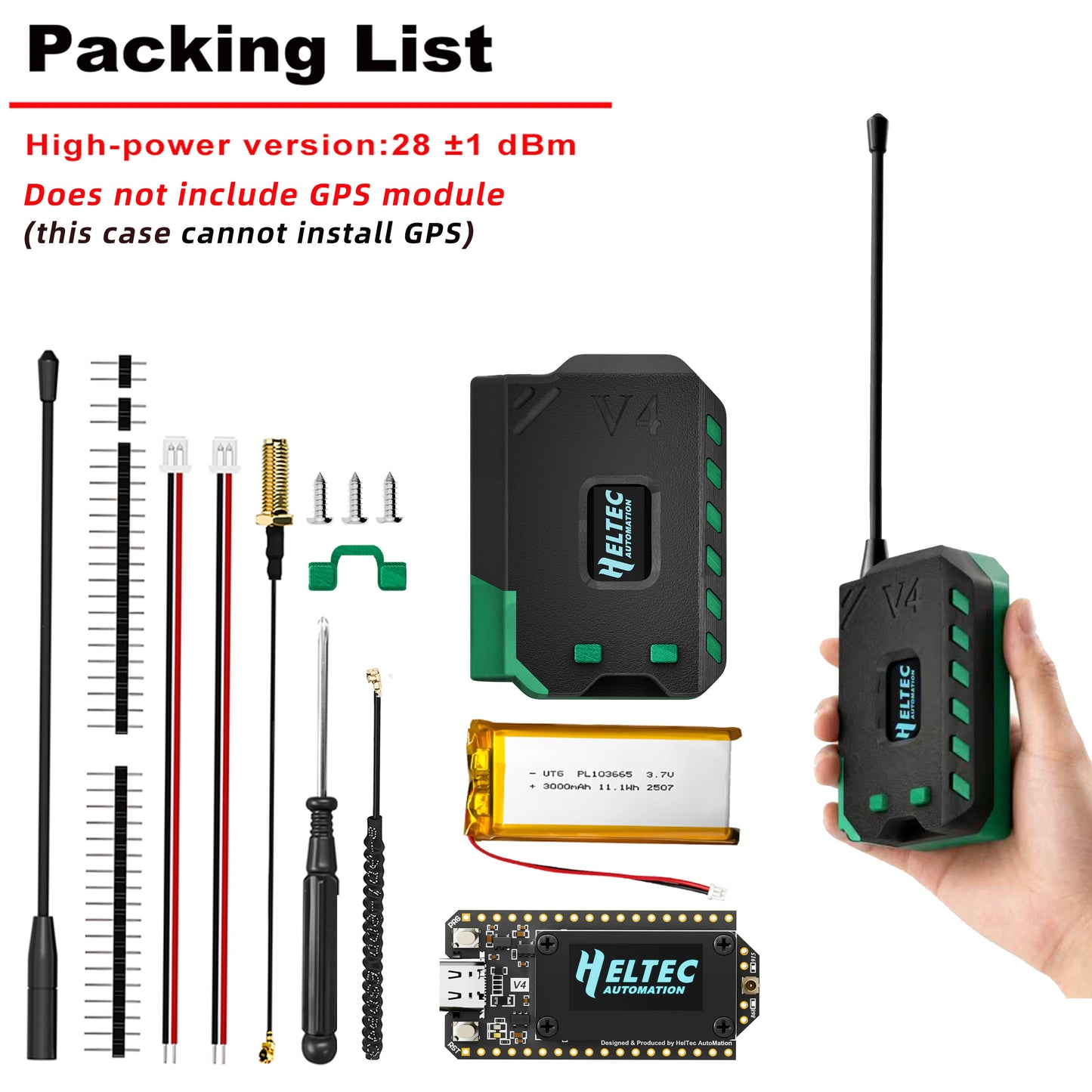 Meshtastic Heltec LoRa 32 V4 ESP32-S3 SX1262 GPS Solar Node 3000mAh Battery Kit 915/868MHz Wireless Tracker
