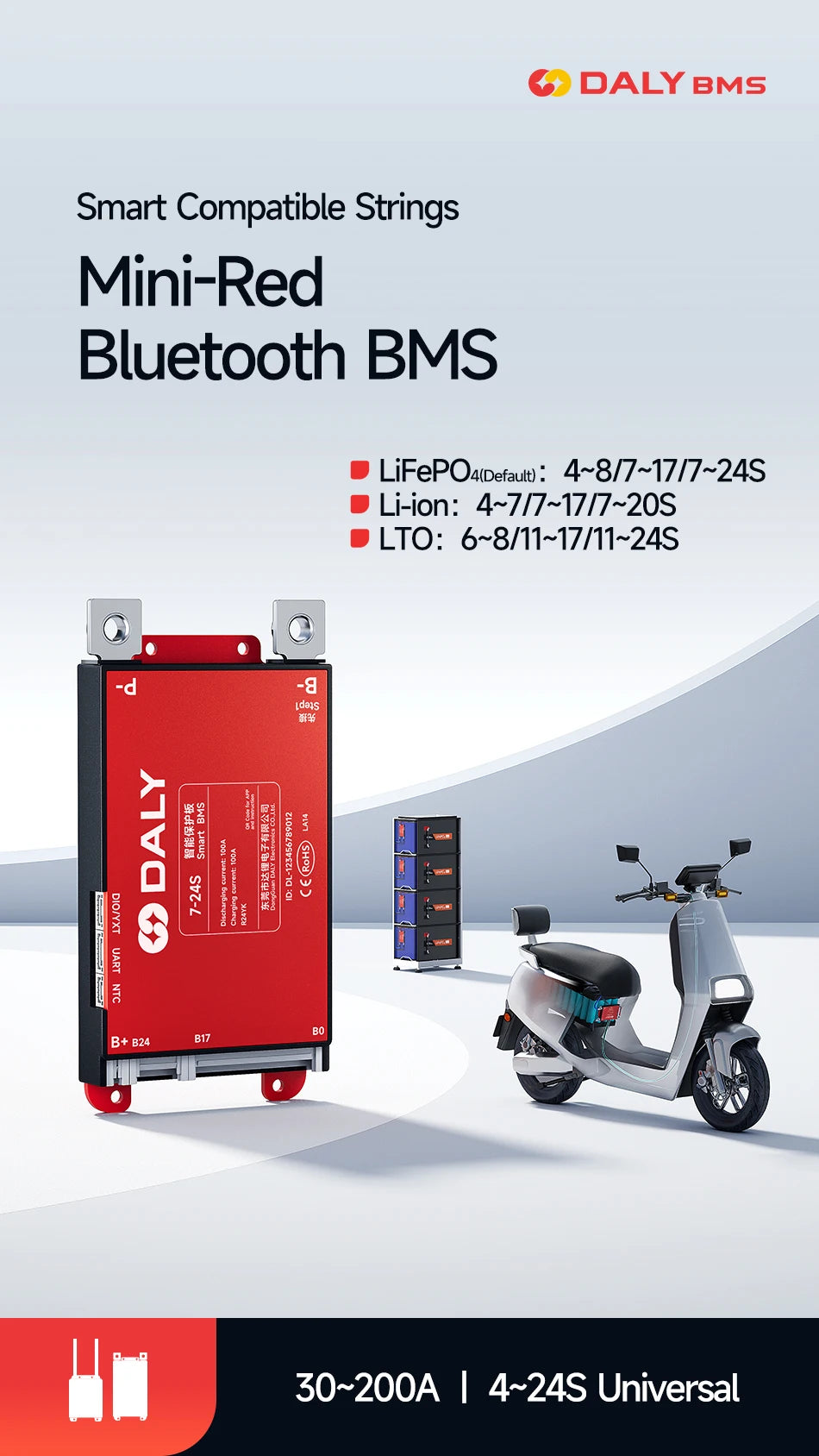 Daly Smart BMS 4S 6S 8S 12S 13S 14S 16S 17S 20S 24S Bluetooth UART BMS 30A 40A 60A 80A 100A 150A 200A Lifepo4 Li-Ion LTO Battery