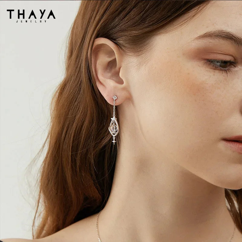 Thaya S925 Streling Silver Women Earrings Asymmetrical Fashion Earrings For Women 2024 Trending Engagement Party Fine Jewelry