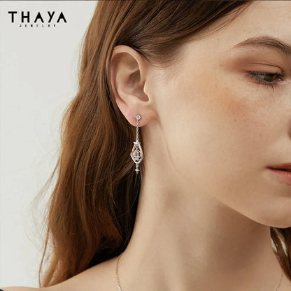 Thaya S925 Streling Silver Women Earrings Asymmetrical Fashion Earrings For Women 2024 Trending Engagement Party Fine Jewelry