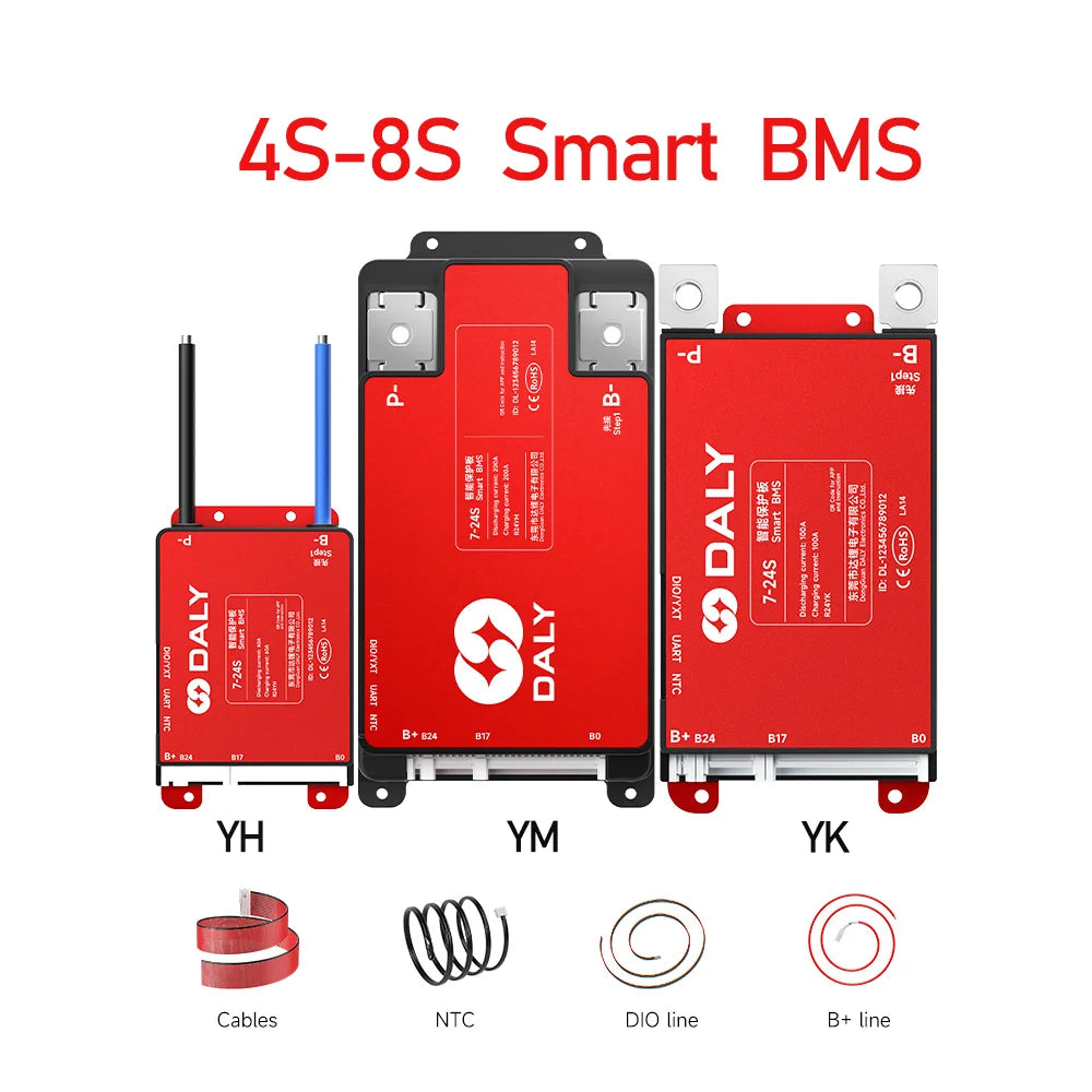 Daly Smart BMS 4S 6S 8S 12S 13S 14S 16S 17S 20S 24S Bluetooth UART BMS 30A 40A 60A 80A 100A 150A 200A Lifepo4 Li-Ion LTO Battery