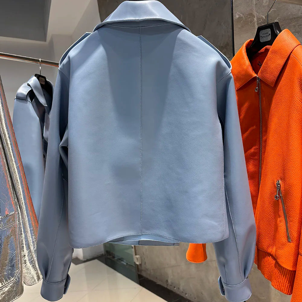 YOLOAgain 2025 Spring Loose Oversized Real Leather Jacket Women Streetwear