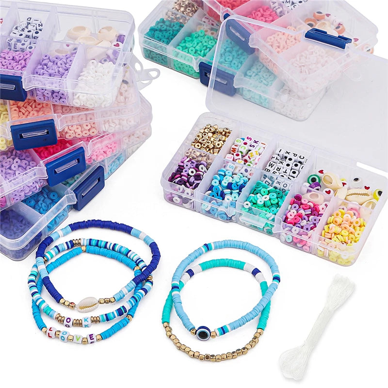10 Grid Beads Craft Kit (Polymer Clay & Letters) | DIY Elastic Bracelet Set for Girls (Perfect Creative Gift Idea)