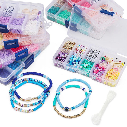 10 Grid Beads Craft Kit (Polymer Clay & Letters) | DIY Elastic Bracelet Set for Girls (Perfect Creative Gift Idea)