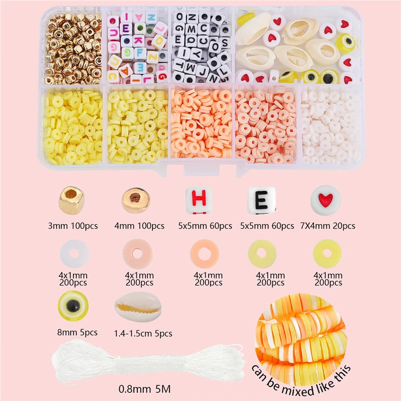 10 Grid Beads Craft Kit (Polymer Clay & Letters) | DIY Elastic Bracelet Set for Girls (Perfect Creative Gift Idea)