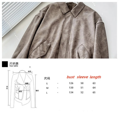 Women's Jacket Fall 2025 New Black Long Sleeve Pebble Faux Leather Jacket Motorcycle Style Personality Fashion
