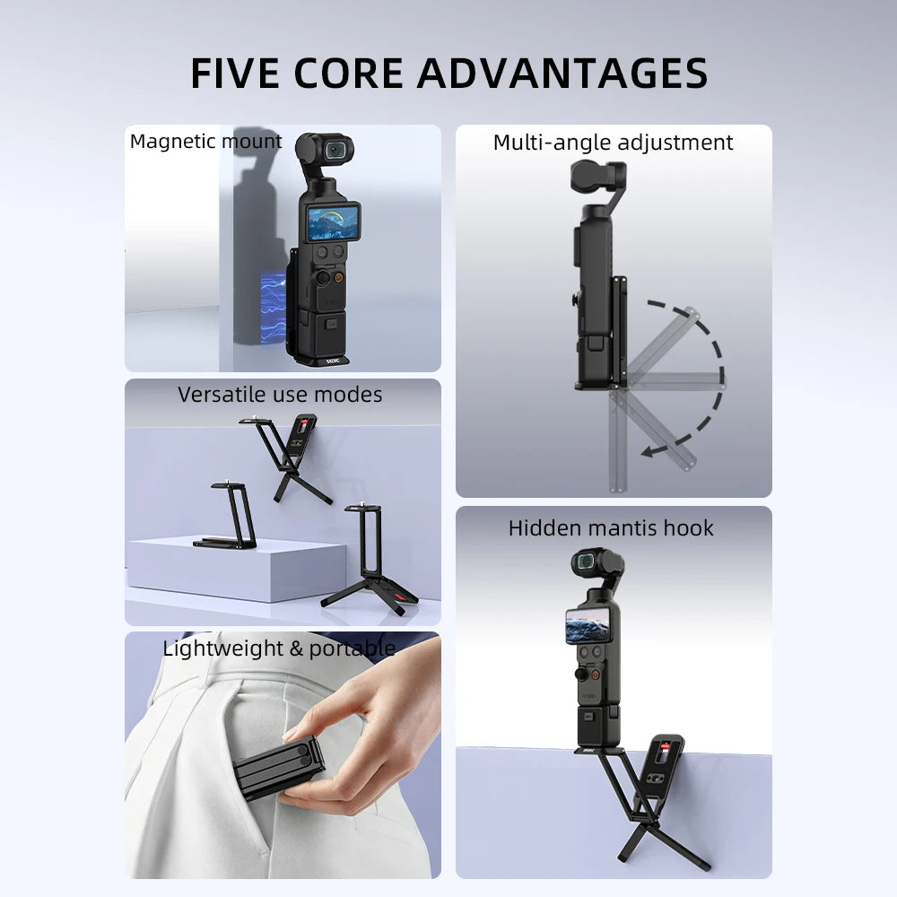 BRDRC Magnetic Quick Release Tripod for DJI Pocket 4/Pocket 3 Foldable Metal  Photography Tripod with Hidden Hook for Travel