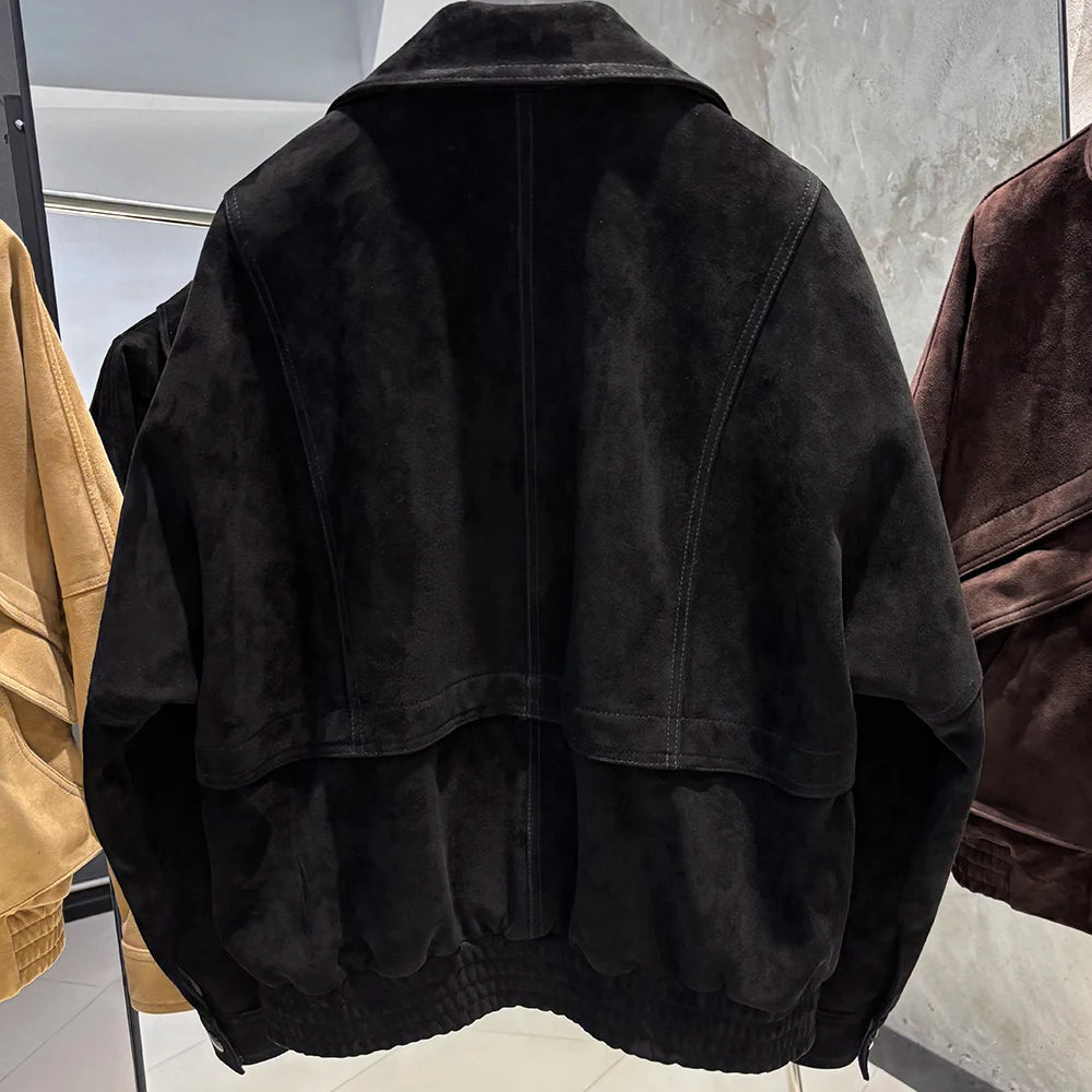 YOLOAgain Chocolate Brown Suede Jacket Women Real Leather Jacket Female