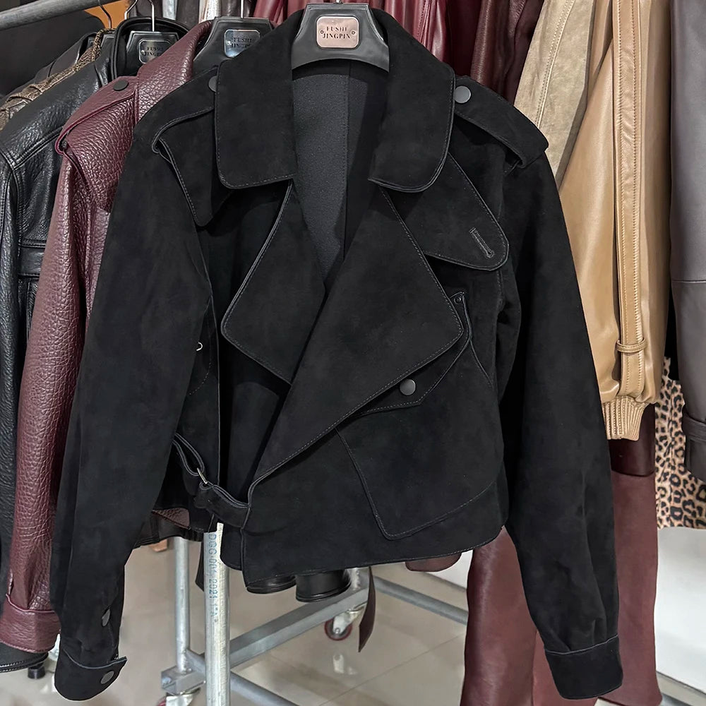 YOLOAgain 2025 Spring Loose Oversized Real Leather Jacket Women Streetwear