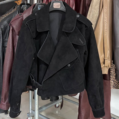 YOLOAgain 2025 Spring Loose Oversized Real Leather Jacket Women Streetwear