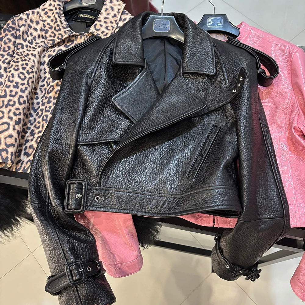 YOLOAgain Long Sleeve Dark Brown Suede Jacket Women Real Leather Jacket