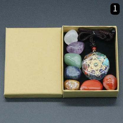 Colorful Irregular Natural Crystal Yoga Stone Seven Chakras Pendant Set Crushed Stone Resin Necklace Pendants Jewelry Making DIY