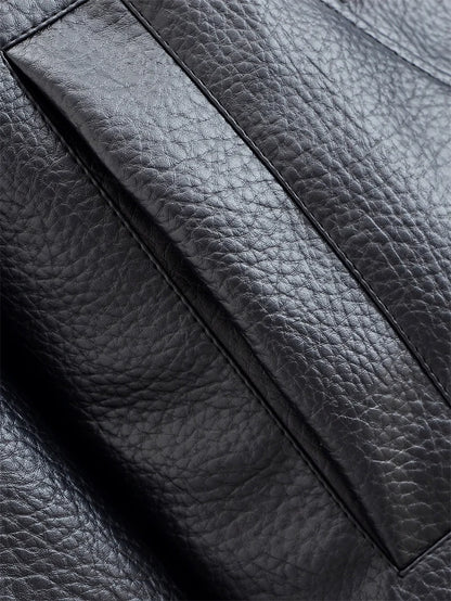 Women's Jacket Fall 2025 New Black Long Sleeve Pebble Faux Leather Jacket Motorcycle Style Personality Fashion