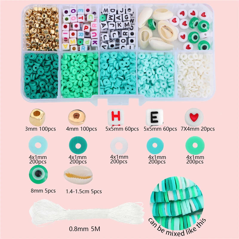 10 Grid Beads Craft Kit (Polymer Clay & Letters) | DIY Elastic Bracelet Set for Girls (Perfect Creative Gift Idea)
